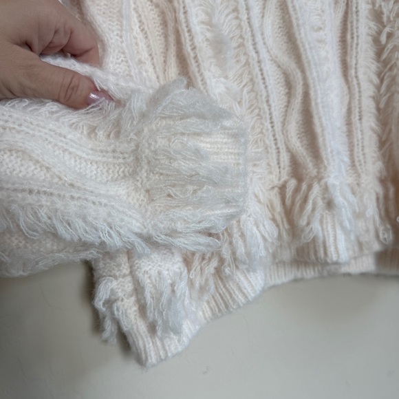 12th Tribe Lorie Beige Fringe Sweater Boho Oversized Crewneck Sweater Women’s M - Picture 4 of 12